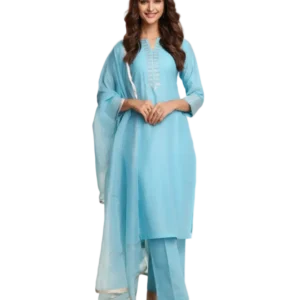 Women Embroidered Silk Blend Straight Kurta