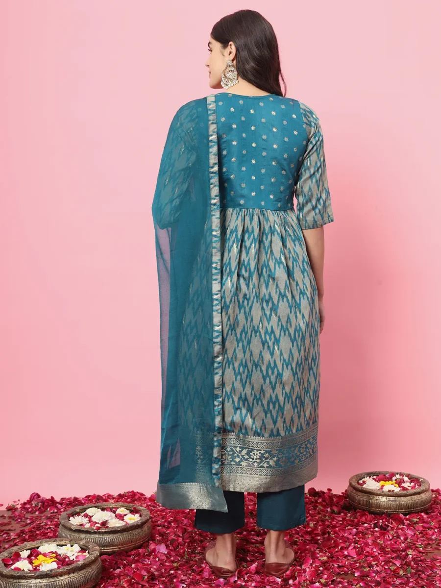Zariya Flared Kurta and Trousers Pant Set Cotton Silk Blend | VICORA