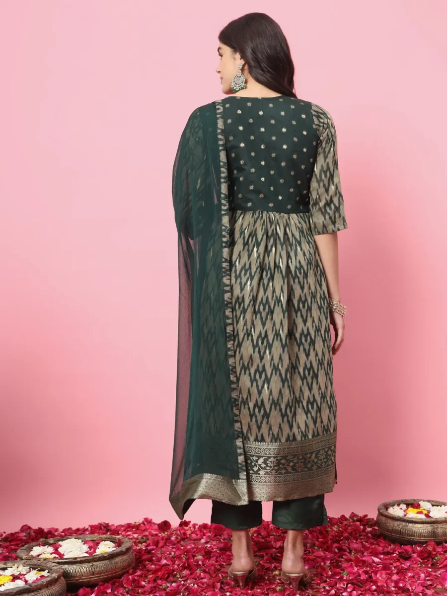 Zariya Flared Kurta and Trousers Pant Set Cotton Silk Blend | VICORA