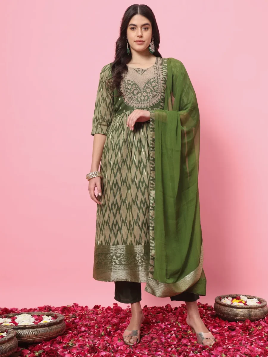 Zariya Flared Kurta and Trousers Pant Set Cotton Silk Blend | VICORA