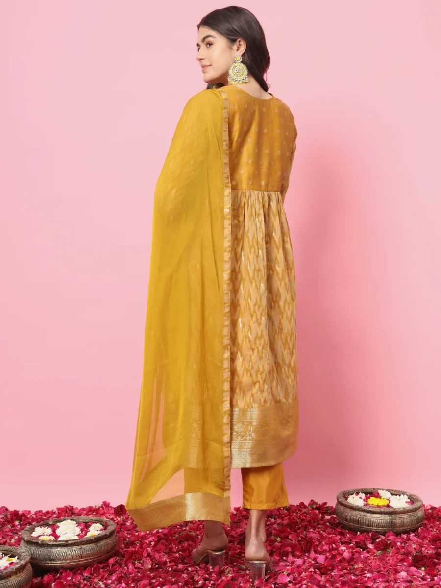 Zariya Flared Kurta and Trousers Pant Set Cotton Silk Blend | VICORA