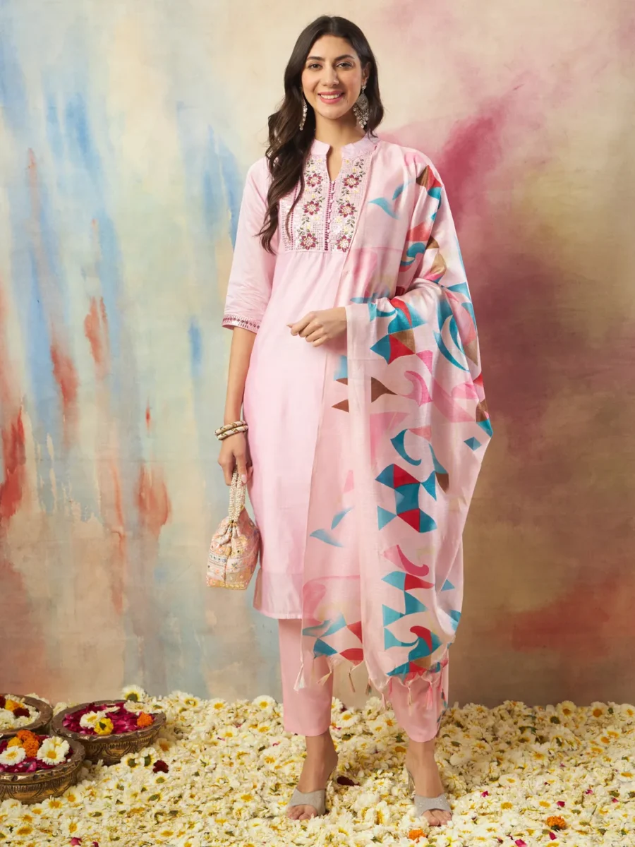 Anokhi Women Kurta and Trouser Duppata Set chanderi modal Butti | VICORA