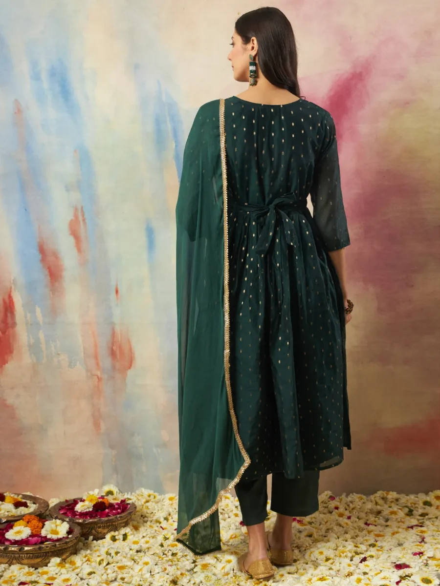 Dakshini Women Flared Kurta and Trousers Pant Set Cotton Silk Blend | VICORA
