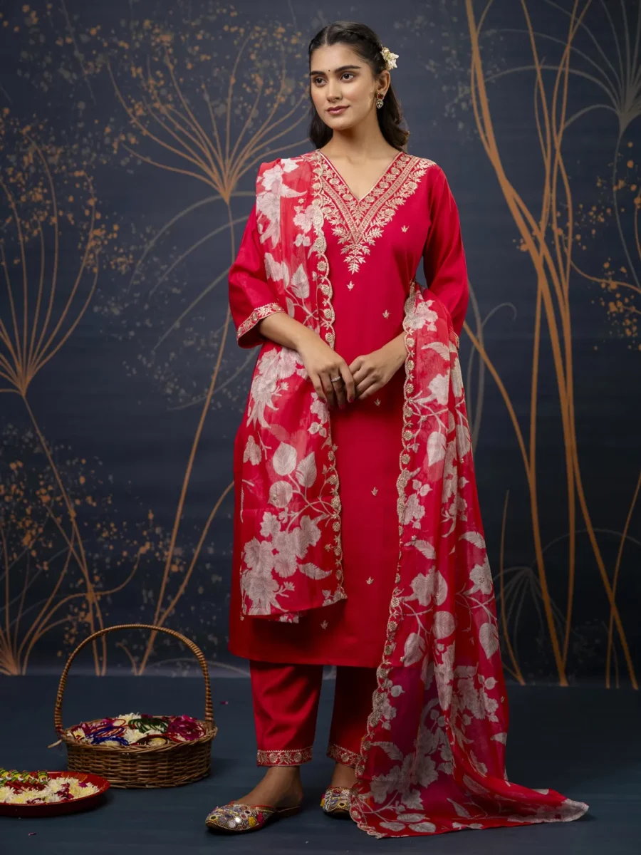Babita Embroidered Silk Blend Straight Suit With Dupatta | VICORA