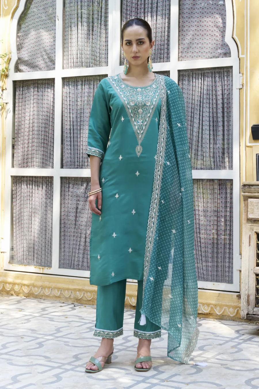 Surabhi Embroidered Silk Blend Straight Suit With Dupatta | VICORA