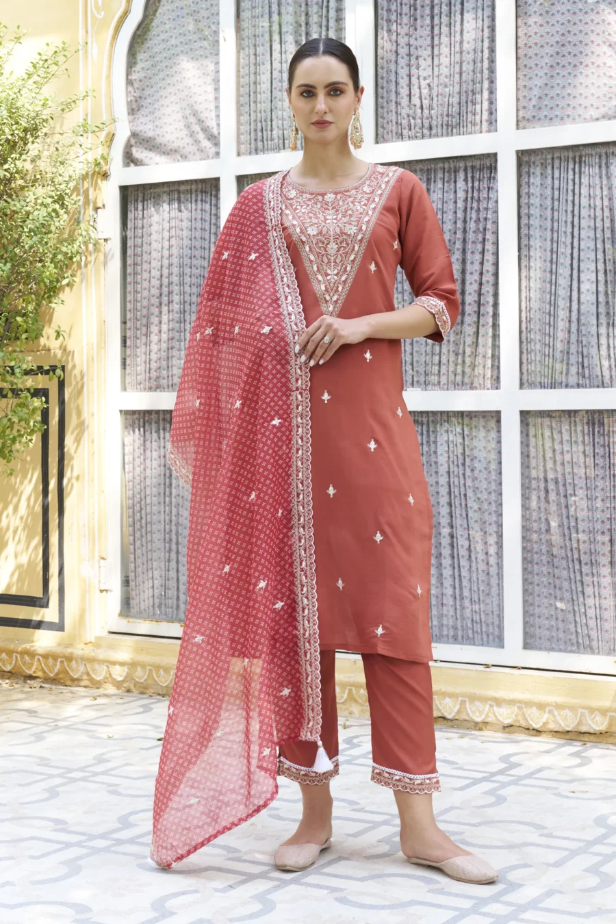 Chandrika Embroidered Silk Blend Straight Suit With Dupatta | VICORA