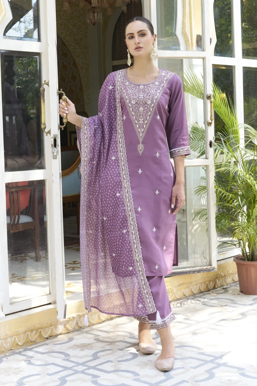 Tashi Embroidered Silk Blend Straight Suit With Dupatta | VICORA