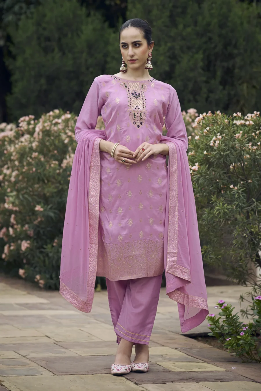 Shanti Lavender Women Kurta and Pant Sets Cotton Blend Fabric | VICORA