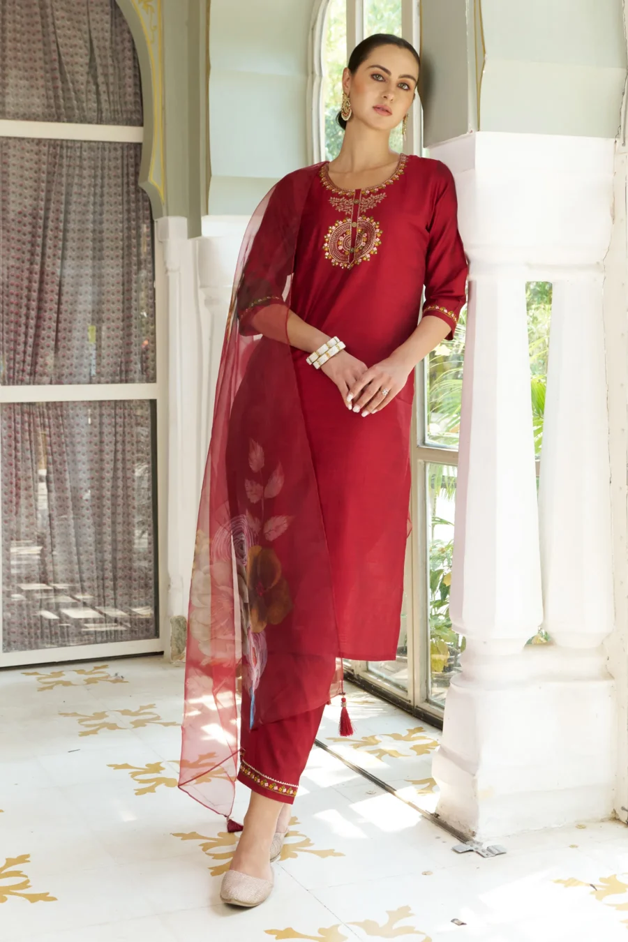 Niswan Women Kurta and Pant Sets Cotton Silk Fabric | VICORA