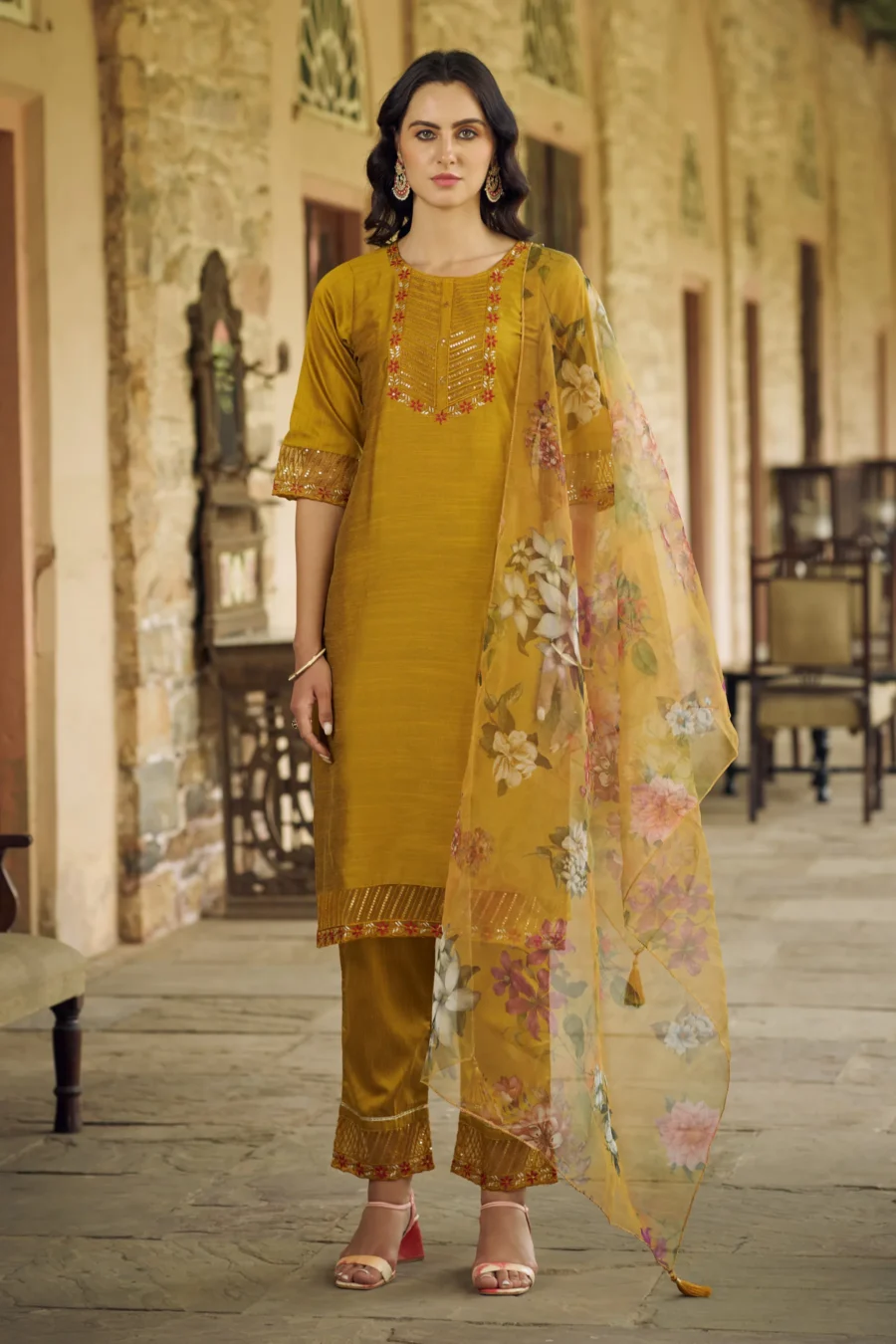 Ikat Women Kurta and Pant Sets Cotton Silk Fabric | VICORA