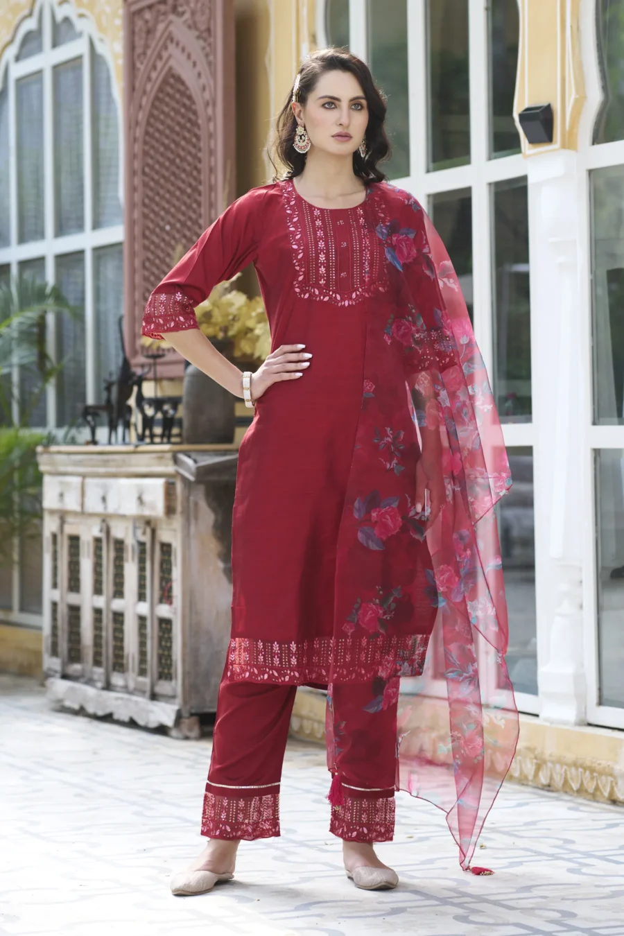 Rajbhoomi Women Kurta and Pant Sets Cotton Silk Fabric | VICORA