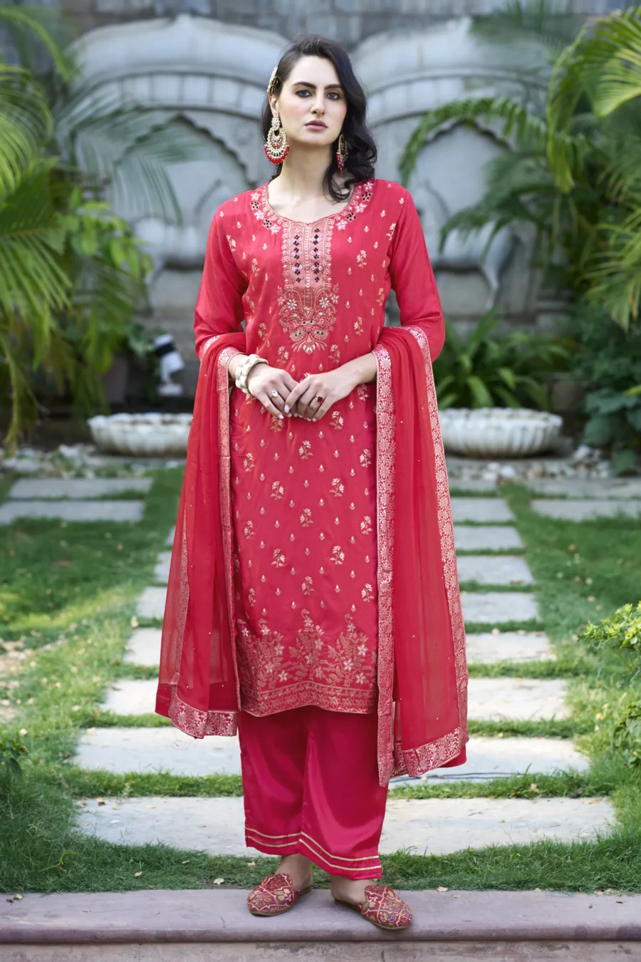 Kalpana Women Kurta and Pant Sets Dupatta Viscose Rayon Silk Blend with Handwork | VICORA