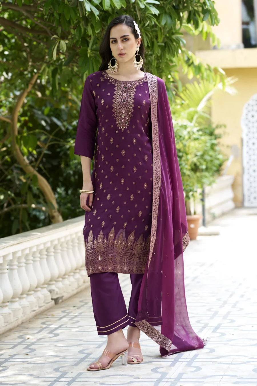 Utsav Women Kurta and Pant Sets Dupatta Viscose Rayon Silk Blend with Handwork | VICORA