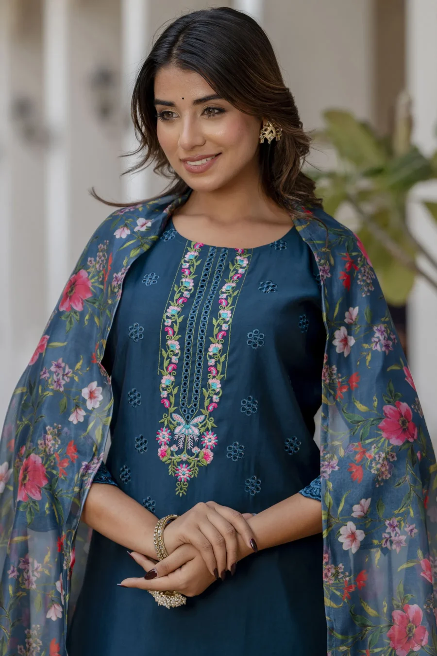 Nritya Women Kurta and Pant Sets Viscose Roman Silk Fabric | VICORA