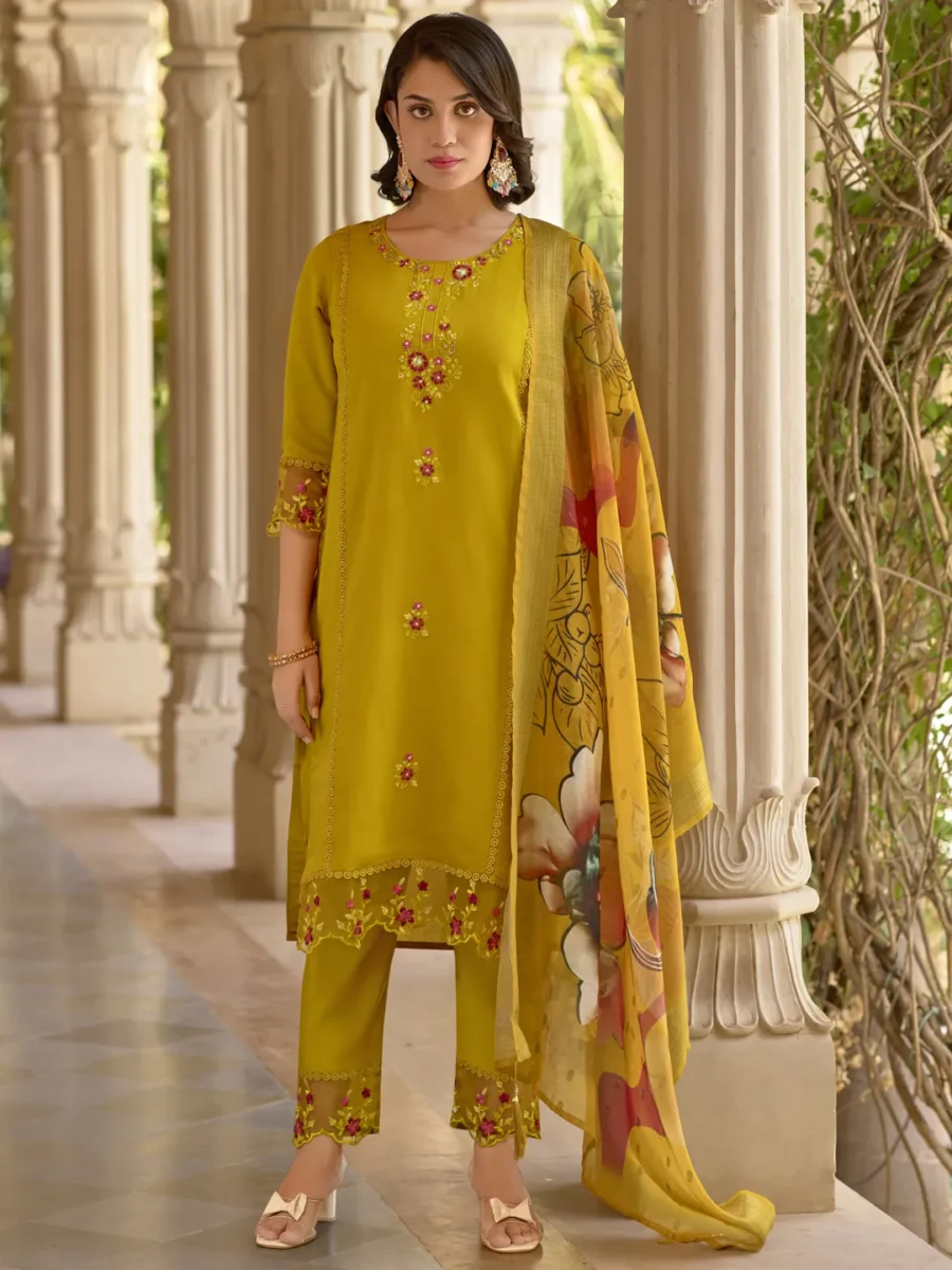 Vanshika Viscose Roman Silk Calf Length Kurta Set Dupatta | VICORA