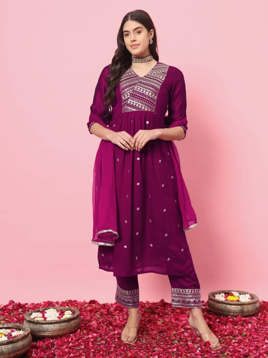 Trupati Women Flared Kurta and Trousers Pant Set Silk Blend | VICORA