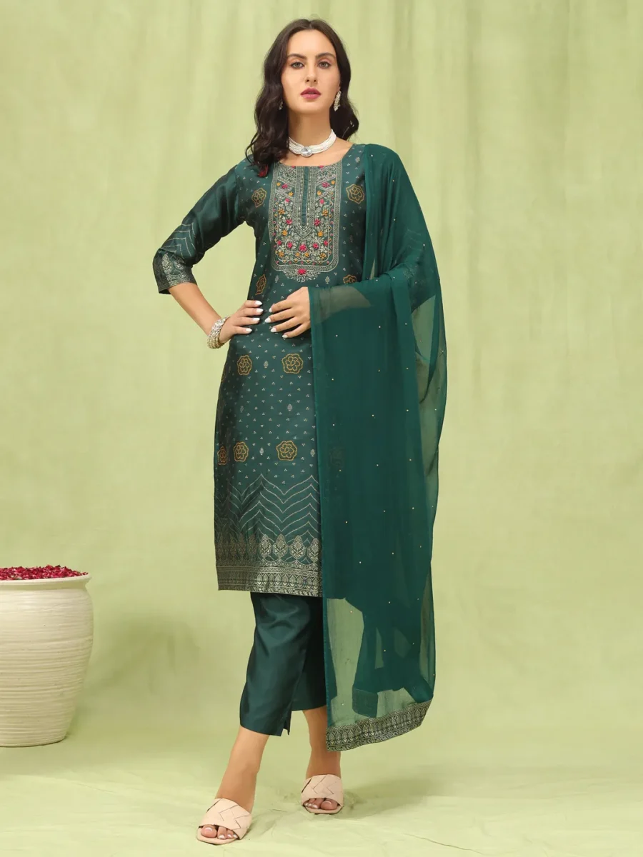 Parvati Women Cotton Silk Blend Kurta and Pant Sets with Handwork and Dupatta | VICORA