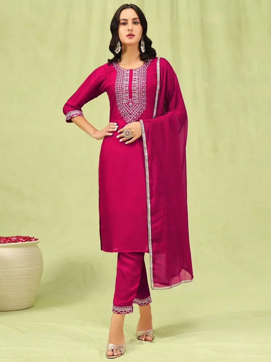 Mridaani Pink Silk Blend Yoke Design Kurta and Trousers Pant Set | VICORA