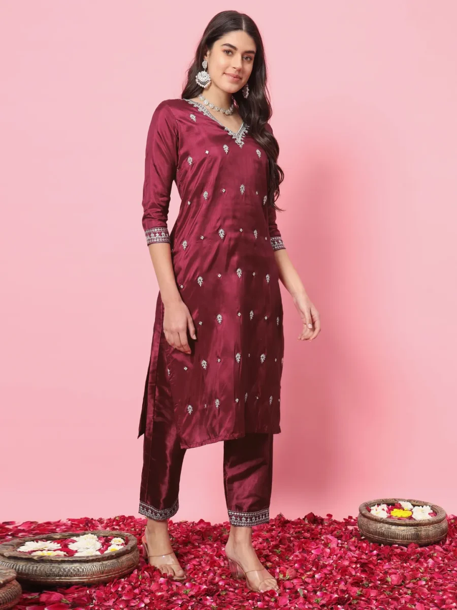 Yatra Silk Blend Kurta and Trouser Set with Organza Dupatta | VICORA