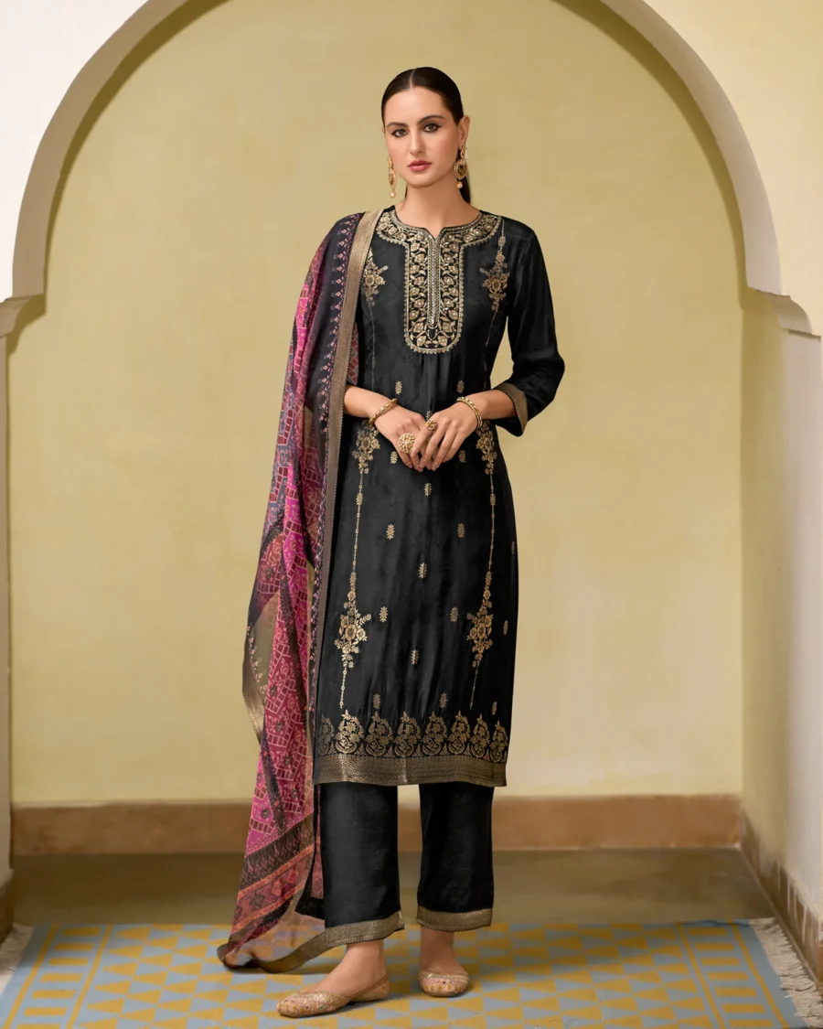 Gunjika Viscose Self Jacquard Women Kurta and Trouser Duppata Set | VICORA
