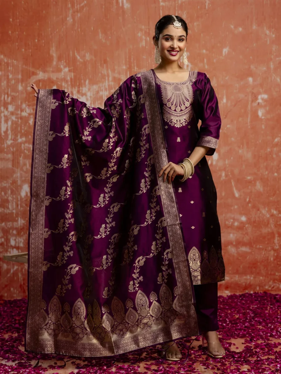 Gayatri Premium Kurta Set with Bottom and Dupatta Zari Work Comfortable Stylish | VICORA