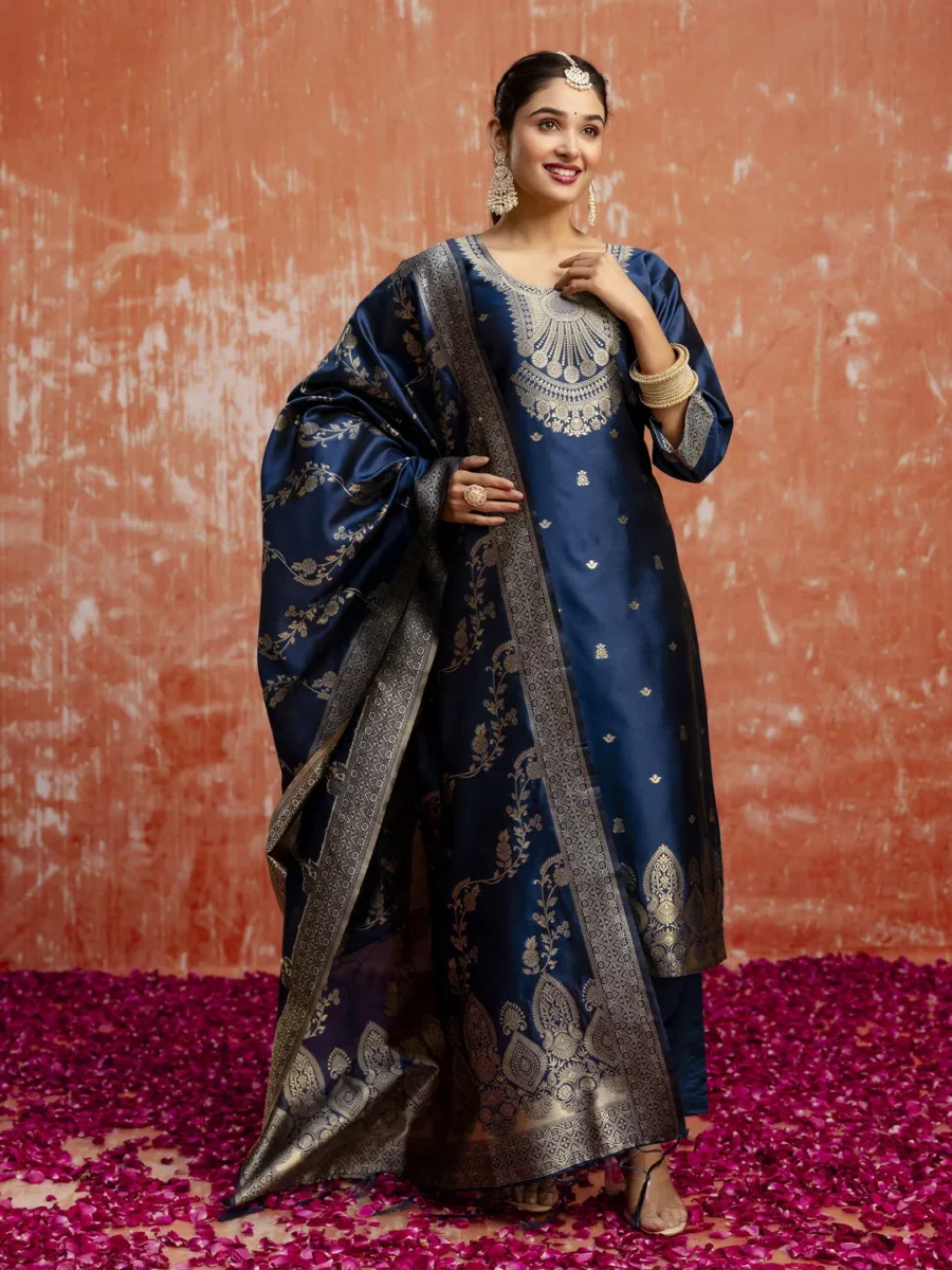 Jasleen Premium Kurta Set with Bottom and Dupatta Zari Work Comfortable Stylish | VICORA