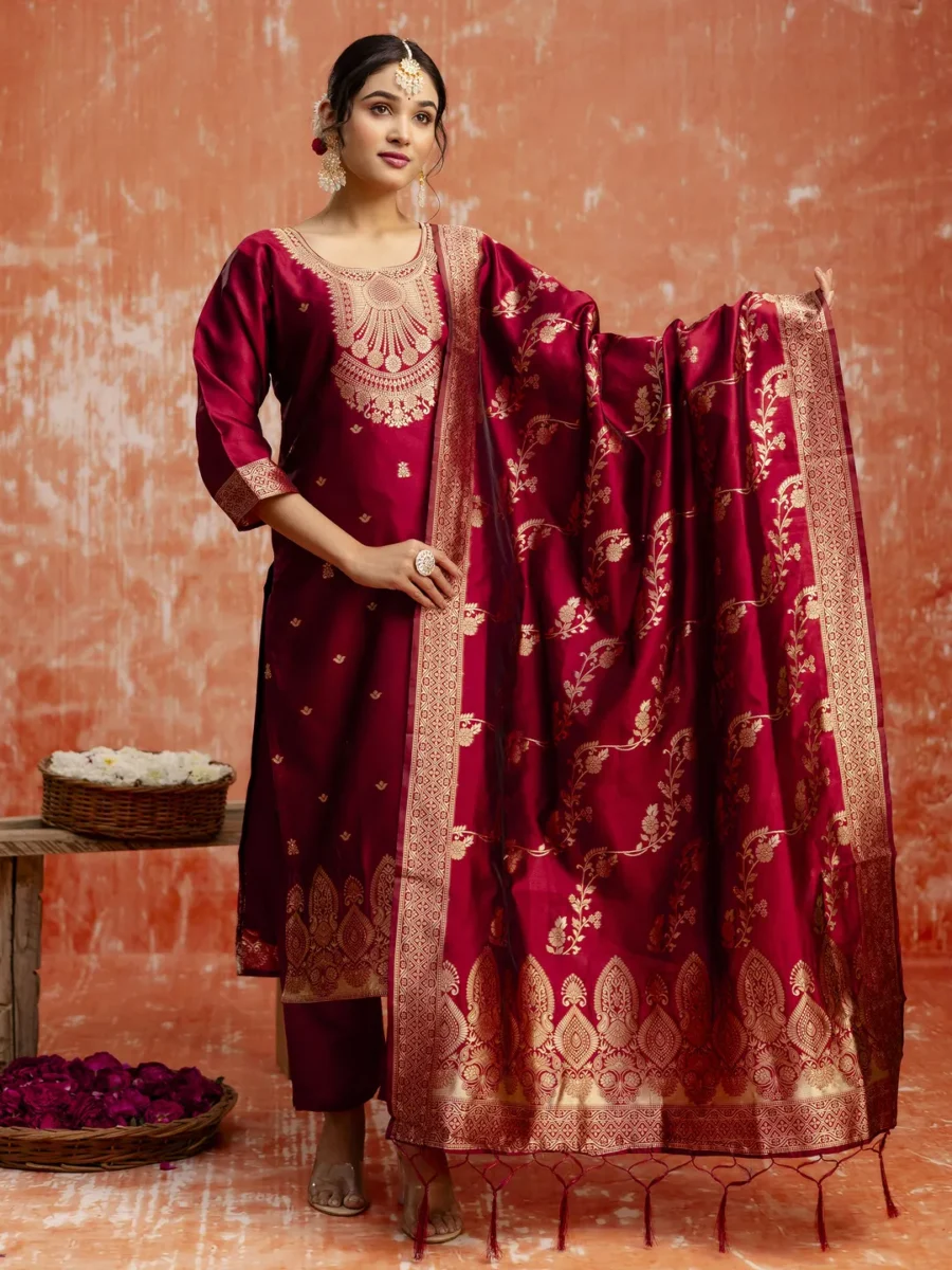 Gangotri Premium Kurta Set with Bottom and Dupatta Zari Work Comfortable Stylish | VICORA