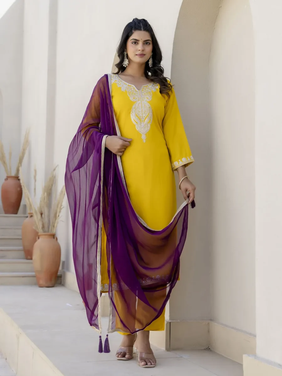 Kashvi Silk Blend Women Kurta Pant with Dupatta Sets With Embroidery | VICORA