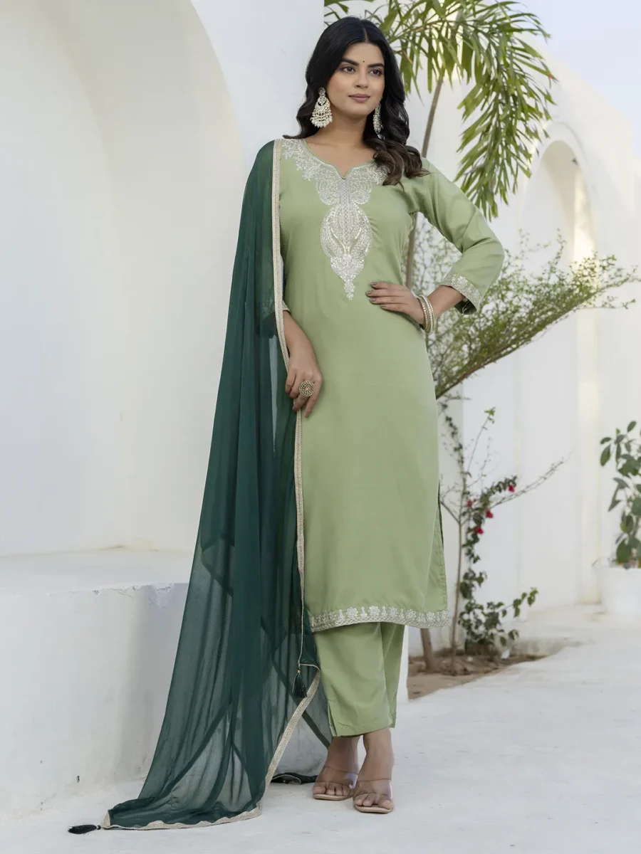 Kashvi Silk Blend Women Kurta Pant with Dupatta Sets With Embroidery | VICORA