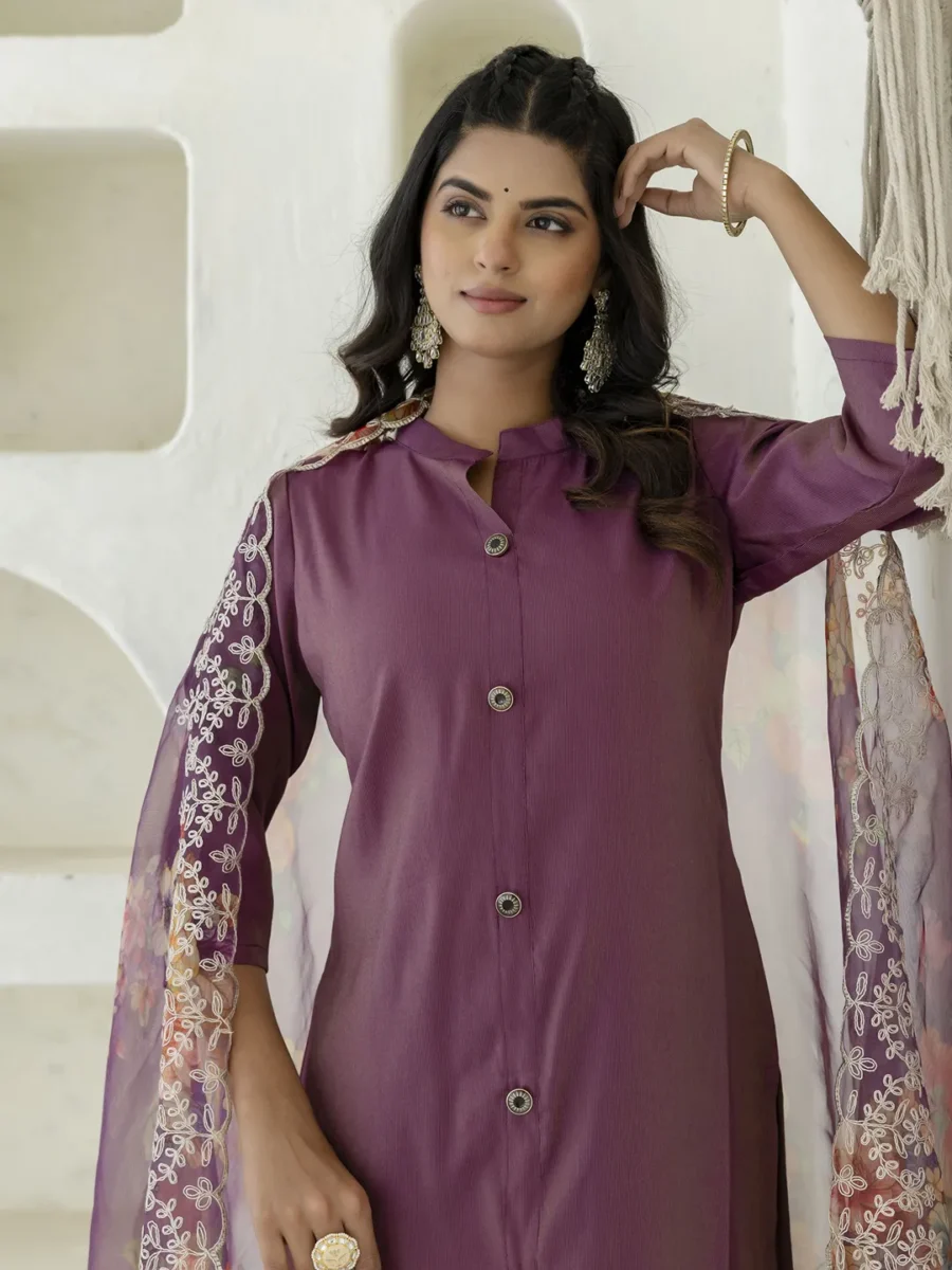 Suhani Purple Silk Blend Women Ethnic Suit Sets | VICORA