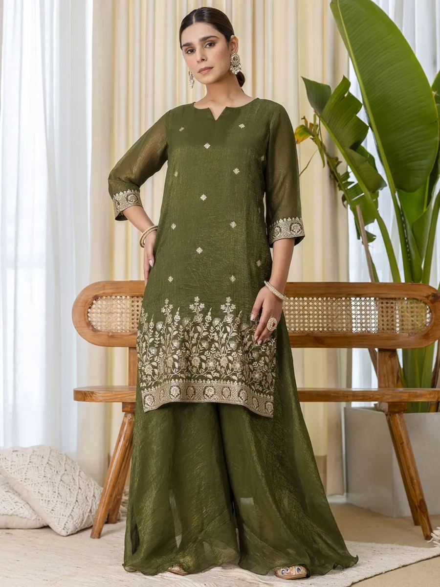 Buy Green Embroidred Kurta Sets with Sequins Work Women Suits Online | VICORA