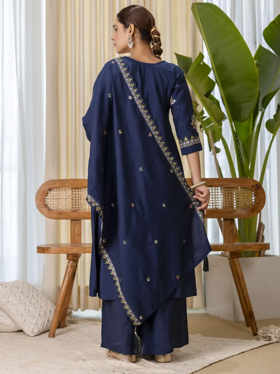 Buy Teal-blue Exclusive Embroidered Kurta Plazo Set for Women Online | VICORA