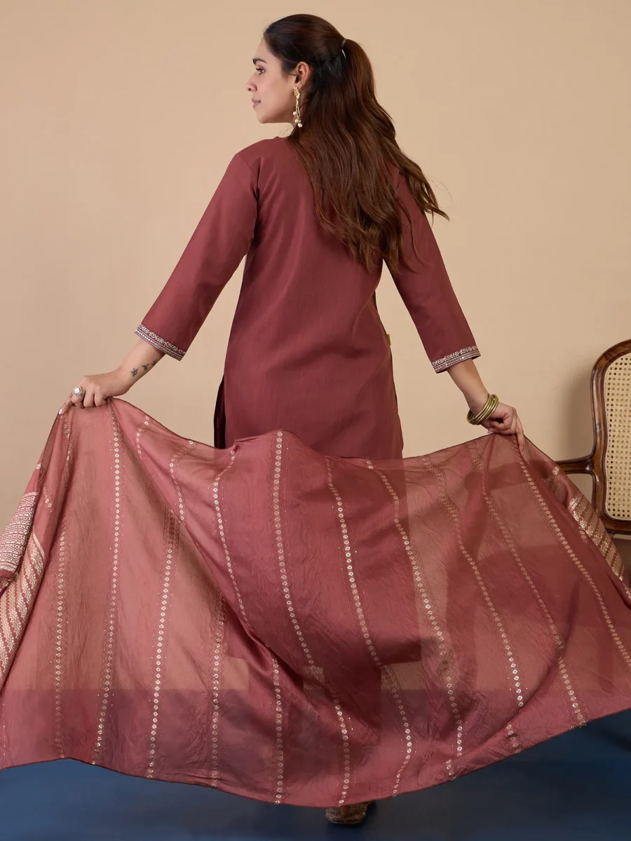 Buy Brown Women’s Traditional Kurta Pant Set with Dupatta Online | VICORA