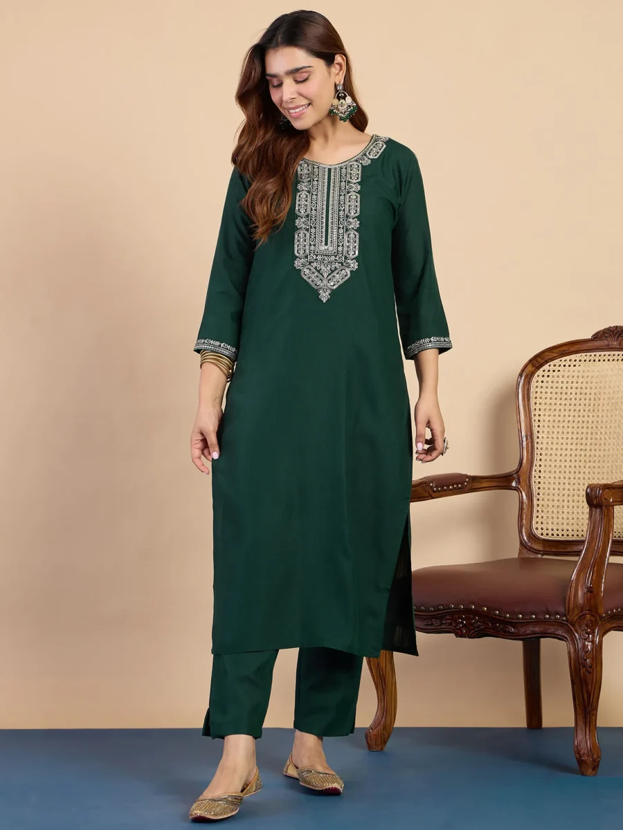 Buy Green Women’s Traditional Kurta Pant Set with Dupatta Online | VICORA