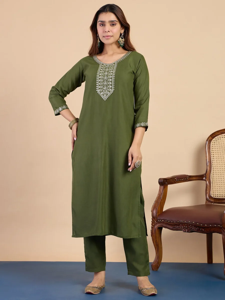 Buy Mehndi Women's Designer Kurta Pant Set Premium Pattern Collection Online | VICORA