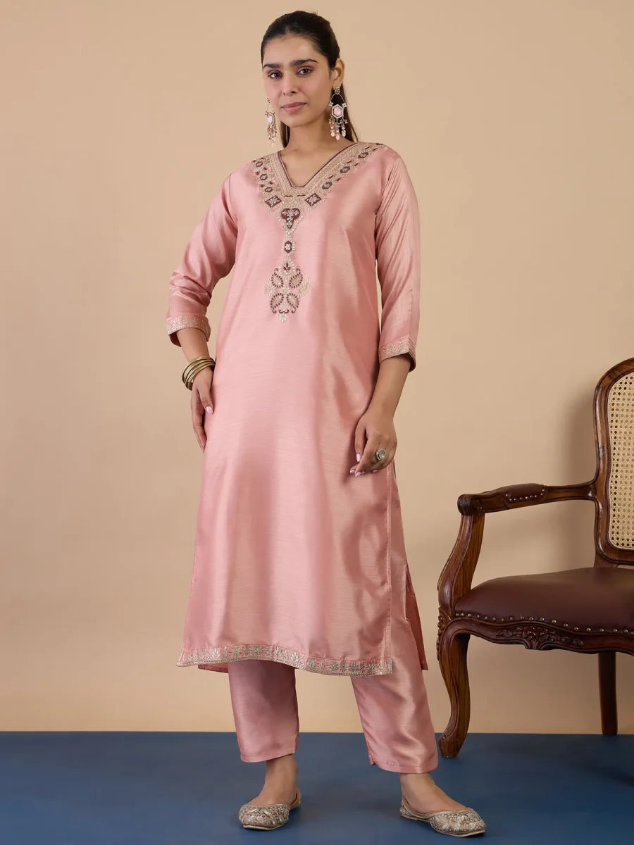 Buy Peach Women's Designer Kurta Pant Set Premium Pattern Collection Online | VICORA