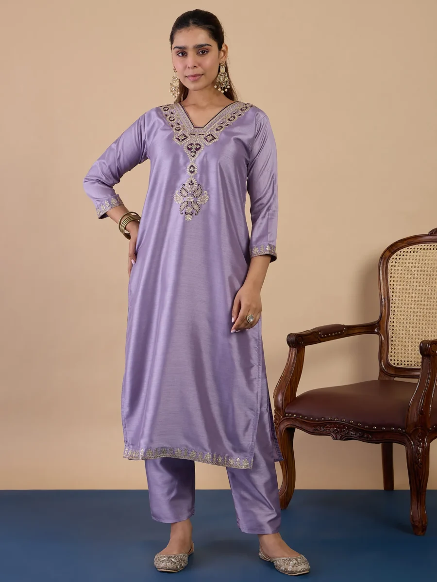 Buy Lavender Women's Designer Kurta Pant Set Premium Pattern Collection Online | VICORA