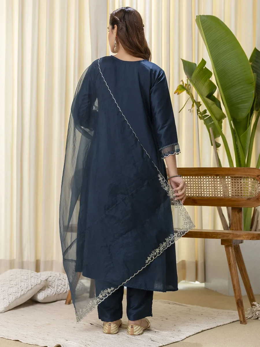 Buy Sukoon Teal Embroidred Kurta Sets with Sequins Work Women Suits Online | VICORA