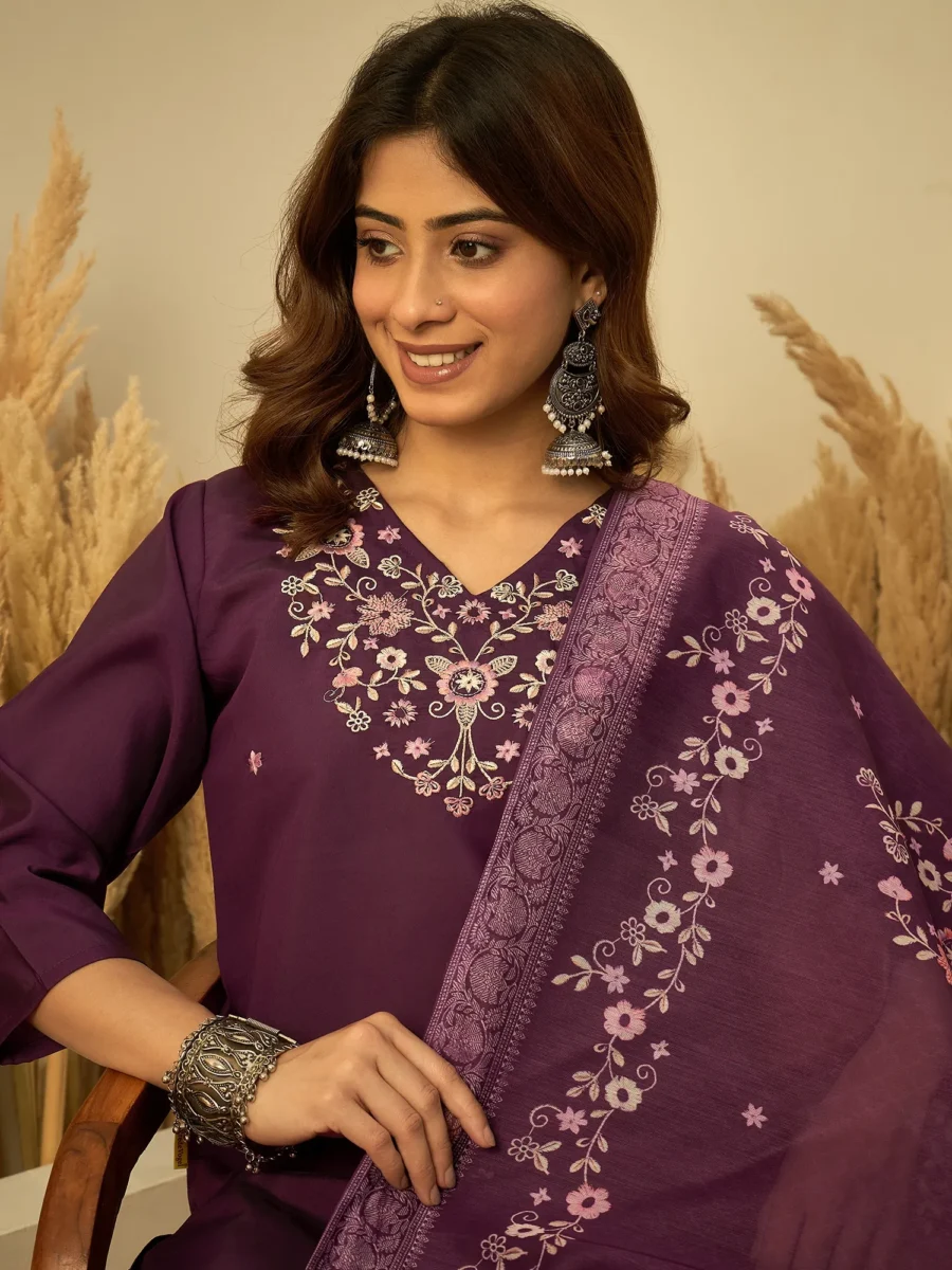 Buy Purple Women’s Traditional Kurta Pant Set with Dupatta Online | VICORA