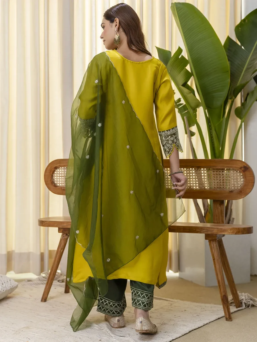 Buy Lemon Embroidred Kurta Sets with Sequins Work Women Suits Online | VICORA