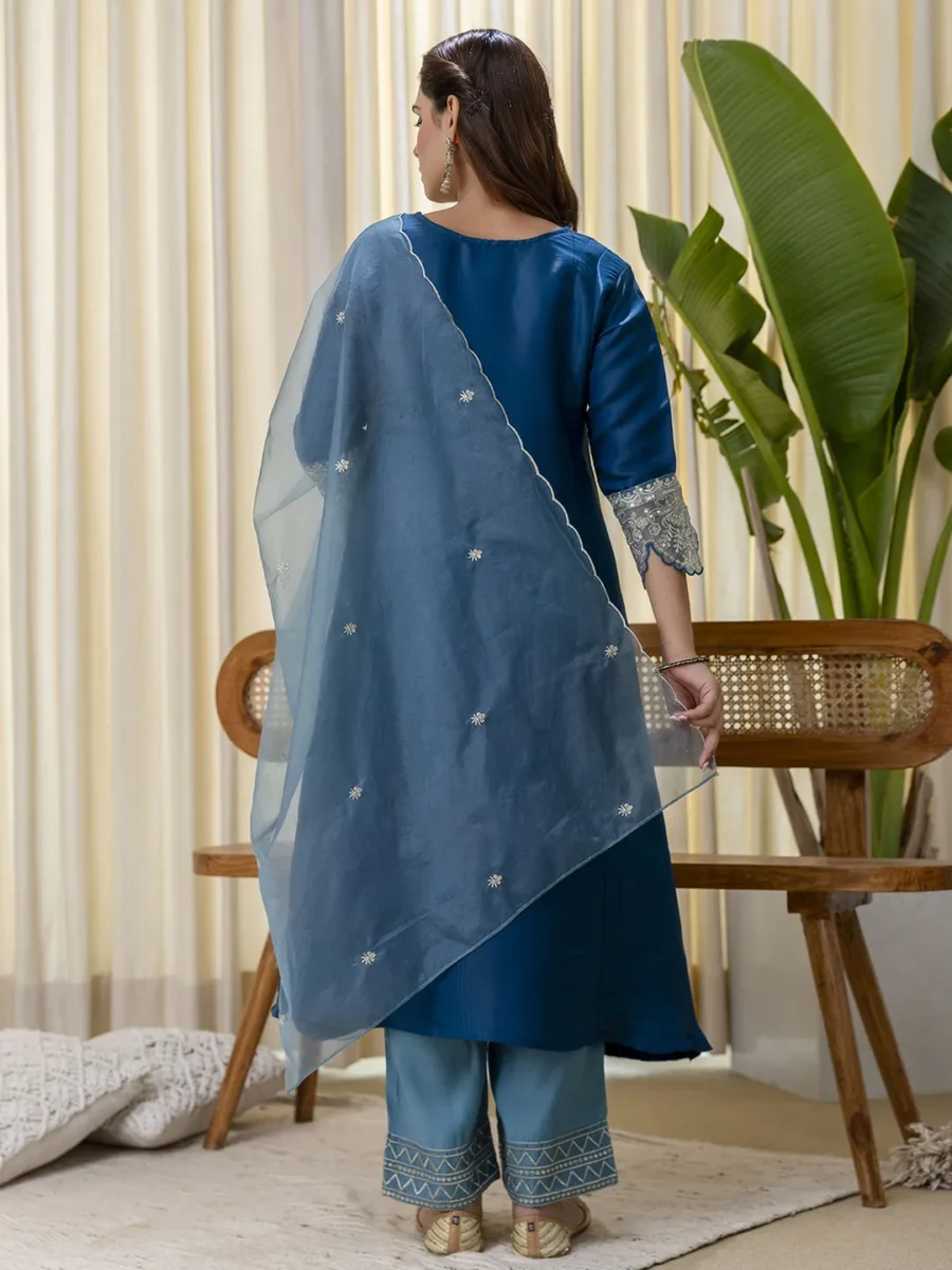 Buy Teal-blue Embroidred Kurta Sets with Sequins Work Women Suits Online | VICORA