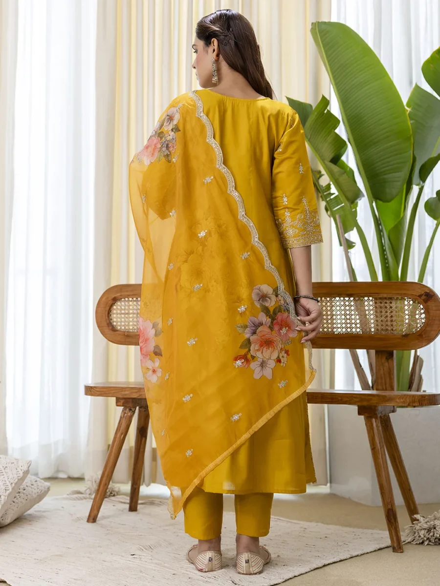 Buy Vireya Mustard Embroidred Kurta Sets with Sequins Work Women Suits Online | VICORA
